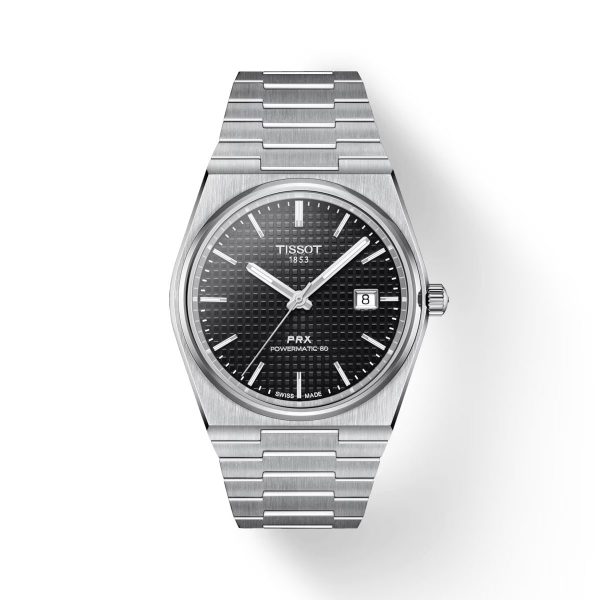 Montre homme Tissot PRX Powermatic 40 mm réf. T137.407.11.051.00, cadran noir, bracelet acier – vue de face | Horlova Maroc