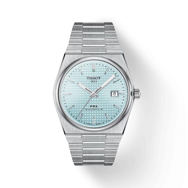 Montre homme Tissot PRX Powermatic 40 mm réf. T137.407.11.351.00, cadran bleu, bracelet acier – vue de face | Horlova Maroc