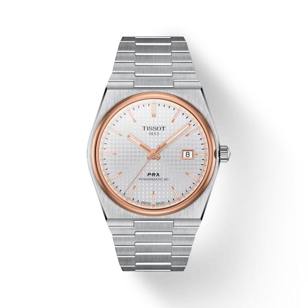 Montre homme Tissot PRX Powermatic 40 mm réf. T137.407.21.031.00, cadran argenté, bracelet acier – vue de face | Horlova Maroc