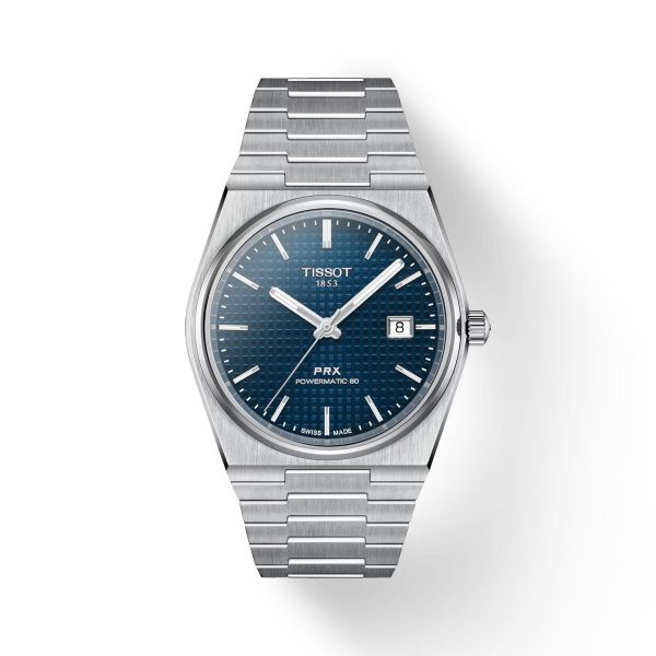 Montre homme Tissot PRX Powermatic 40 mm réf. T1374071104100, cadran bleu, mouvement automatique – vue de face | Horlova Maroc