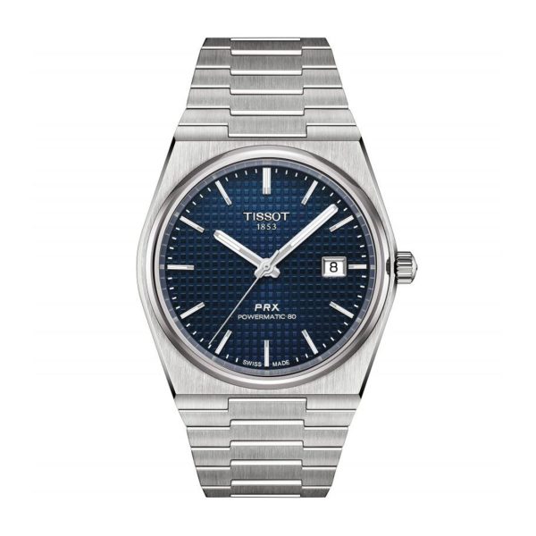 Montre homme Tissot PRX Powermatic 40 mm réf. T1374071104100, cadran bleu, mouvement automatique – autre angle