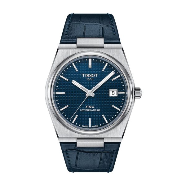 Montre homme Tissot PRX Powermatic 40 mm réf. T1374071604100, cadran bleu, mouvement automatique – autre angle