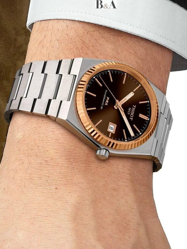 Montre homme Tissot PRX Powermatic réf. T931.407.41.291.00, mouvement automatique, boîtier 40 mm, acier inoxydable – troisième vue