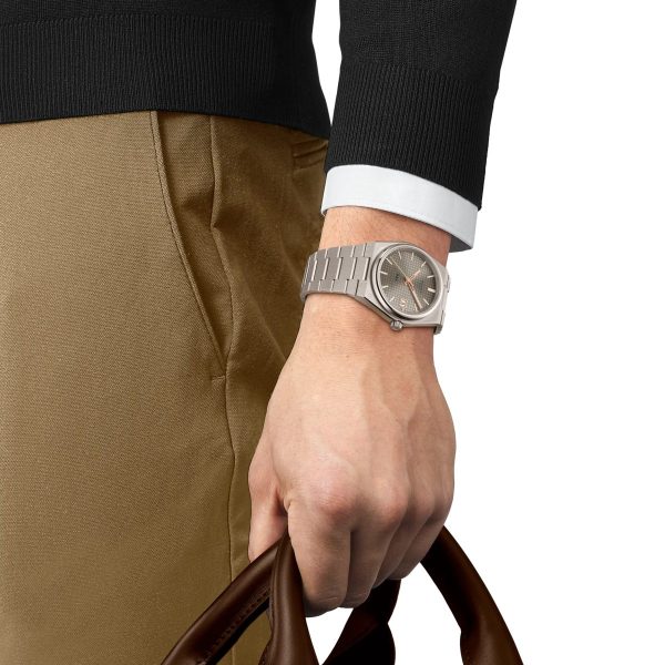 Montre homme Tissot PRX Titane réf. T137.807.44.061.00, mouvement automatique, boîtier 38 mm, titane – vue principale, Horlova Maroc