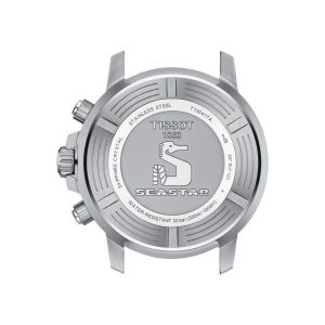 Montre homme Tissot Seastar 1000 Chronograph 45.5 mm réf. T120.417.11.051.01, cadran noir, bracelet acier – vue de trois-quarts