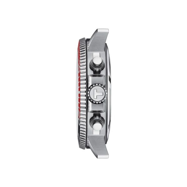 Montre homme Tissot Seastar 1000 Chronograph 45.5 mm réf. T120.417.11.051.01, cadran noir, bracelet acier – autre angle