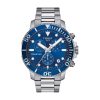 Montre homme Tissot Seastar 1000 Chronographe 45.5 mm réf. T120.417.11.041.00, cadran bleu, bracelet acier – vue de trois-quarts