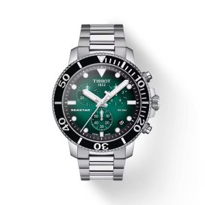 Montre homme Tissot Seastar 1000 Quartz Chronograph 45.5 mm réf. T120.417.11.091.01, bracelet acier – vue de face | Horlova Maroc