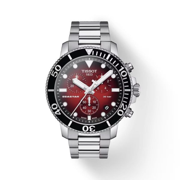 Montre homme Tissot Seastar 1000 Quartz Chronograph 45.5 mm réf. T120.417.11.421.00, bracelet acier – vue de face | Horlova Maroc