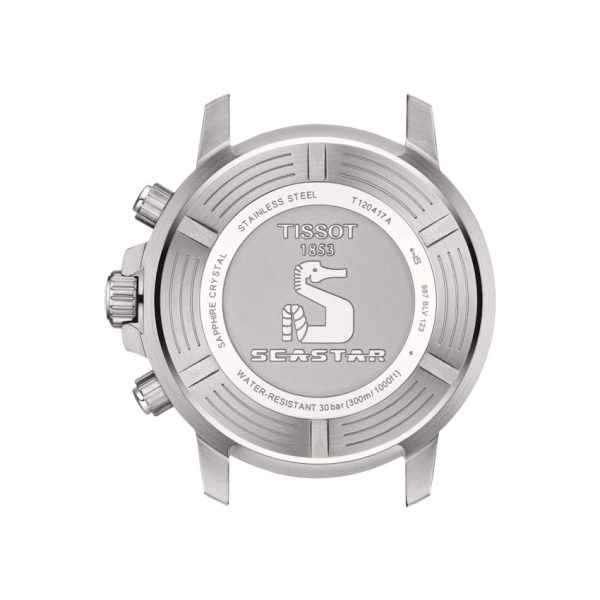 Montre homme Tissot Seastar 1000 Quartz Chronograph 45.5 mm réf. T120.417.11.421.00, bracelet acier – autre angle