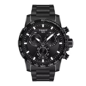 Montre homme Tissot Supersport Chrono 45.5 mm réf. T125.617.33.051.00, cadran noir, bracelet acier – vue de face | Horlova Maroc