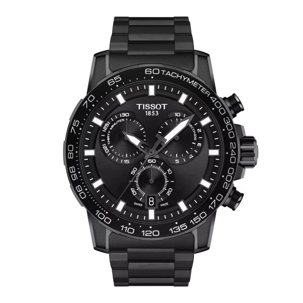 Montre homme Tissot Supersport Chrono 45.5 mm réf. T125.617.33.051.00, cadran noir, bracelet acier – vue de face | Horlova Maroc
