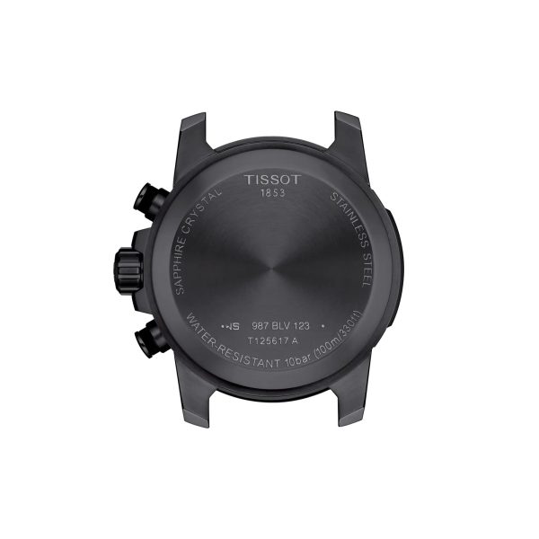 Montre homme Tissot Supersport Chrono 45.5 mm réf. T125.617.33.051.00, cadran noir, bracelet acier – vue du fond de boîte