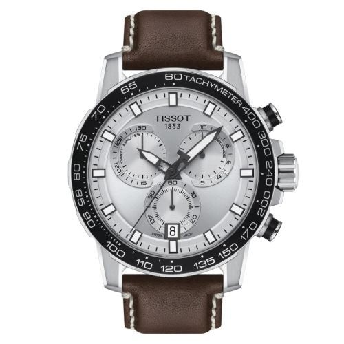 Montre homme Tissot Supersport Chrono réf. T1256171603100, chronographe quartz, boîtier 45,5 mm, cuir – vue principale, Horlova Maroc