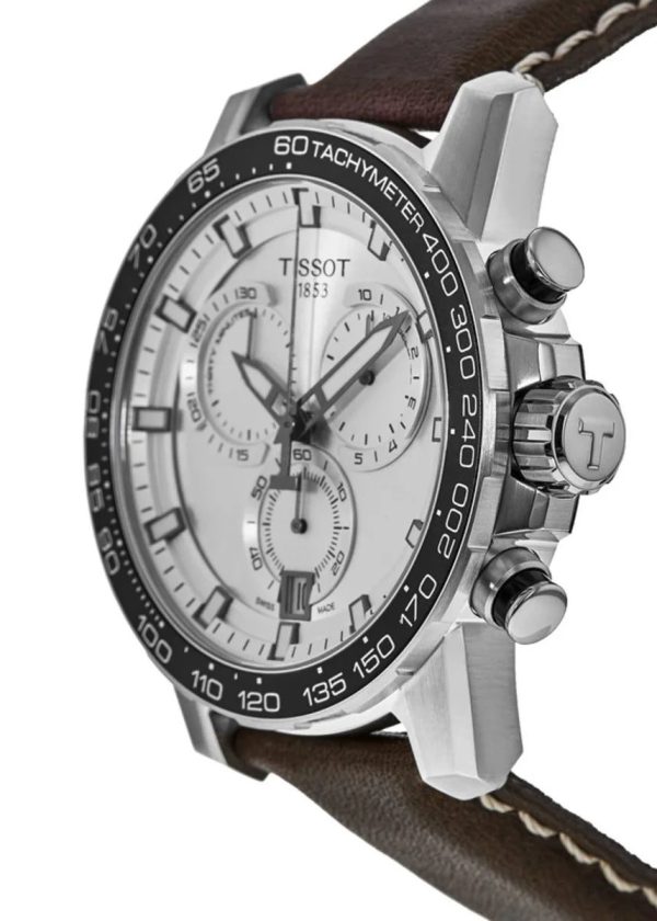 Montre homme Tissot Supersport Chrono réf. T1256171603100, chronographe quartz, boîtier 45,5 mm, cuir, verre saphir – deuxième vue
