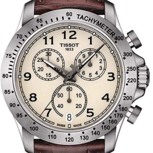 Montre homme Tissot réf. T106.417.16.262.00, cadran blanc, bracelet cuir – vue de trois-quarts