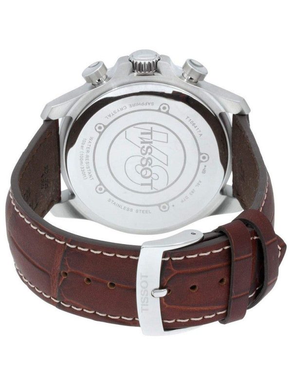 Montre homme Tissot réf. T106.417.16.262.00, cadran blanc, bracelet cuir, mouvement quartz chronographe – autre angle