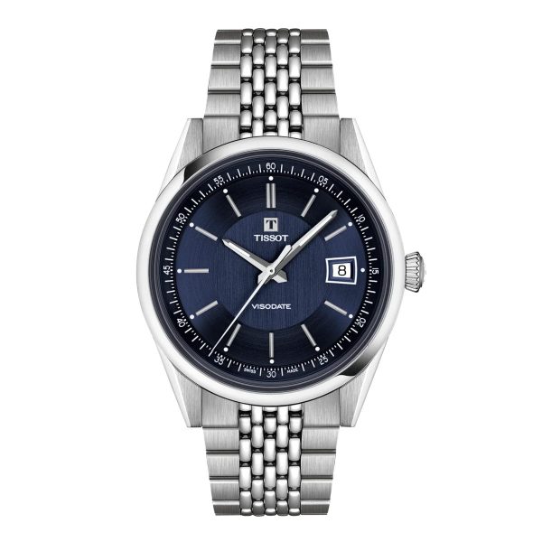 Montre homme Tissot Visodate réf. T157.407.11.041.00, mouvement automatique, boîtier 39 mm, acier inoxydable – vue principale, Horlova Maroc