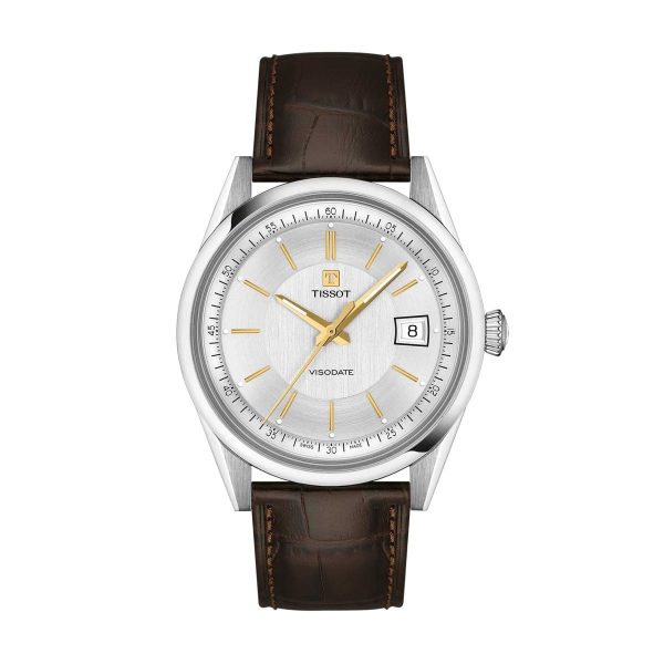Montre homme Tissot Visodate réf. T157.407.16.031.00, mouvement automatique, boîtier 39 mm, cuir – vue principale, Horlova Maroc