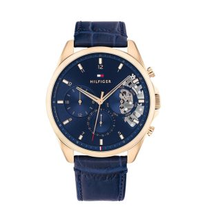 Montre homme Tommy Hilfiger réf. 1710451, bracelet cuir, mouvement quartz – vue de face | Horlova Maroc