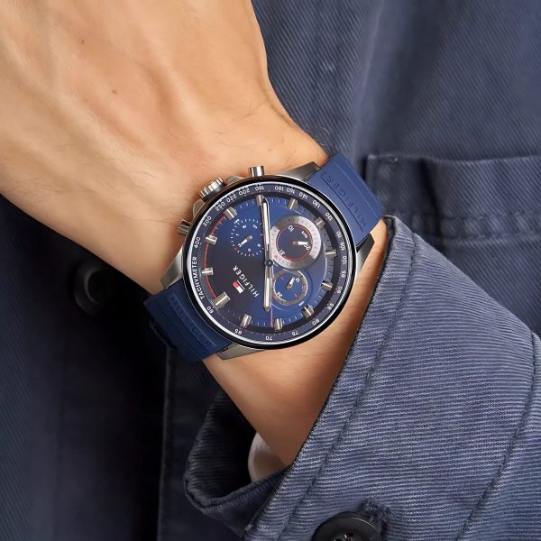 Montre homme Tommy Hilfiger réf. 1791781, mouvement quartz, boîtier 43 mm, acier inoxydable, silicone – vue principale, Horlova Maroc