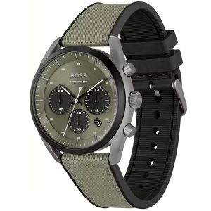 Montre homme Tommy Hilfiger 44 mm réf. 1514092, cadran vert, mouvement quartz chronographe – vue de trois-quarts