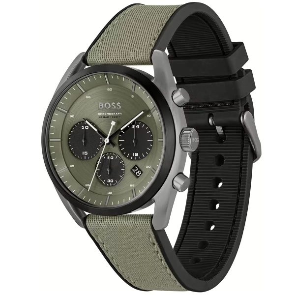 Montre homme Tommy Hilfiger 44 mm réf. 1514092, cadran vert, mouvement quartz chronographe – vue de trois-quarts