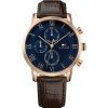 Montre homme Tommy Hilfiger 44 mm réf. 1791399, cadran bleu, bracelet cuir, mouvement quartz – vue de face | Horlova Maroc