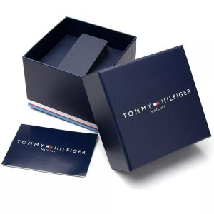Montre homme Tommy Hilfiger 44 mm réf. 1791399, cadran bleu, bracelet cuir – vue de trois-quarts