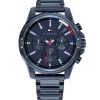 Montre homme Tommy Hilfiger 45 mm réf. 1791789, cadran bleu, bracelet acier, mouvement quartz – vue de face | Horlova Maroc