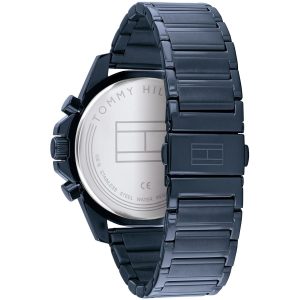 Montre homme Tommy Hilfiger 45 mm réf. 1791789, cadran bleu, bracelet acier – vue de trois-quarts