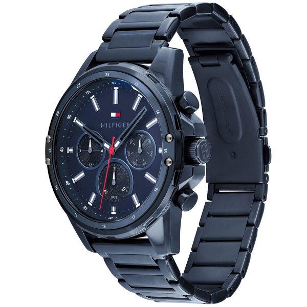 Montre homme Tommy Hilfiger 45 mm réf. 1791789, cadran bleu, bracelet acier – vue rapprochée