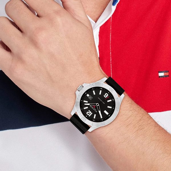 Montre homme Tommy Hilfiger réf. 1710539, mouvement quartz, boîtier 46 mm, silicone, étanche 50 m – vue principale, Horlova Maroc