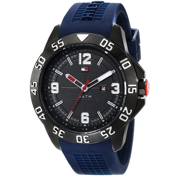 Montre homme Tommy Hilfiger réf. 1790984, mouvement quartz, boîtier 46 mm, caoutchouc – vue principale, Horlova Maroc