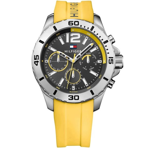 Montre homme Tommy Hilfiger 46 mm réf. 1791144, cadran gris, bracelet silicone – vue rapprochée