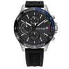 Montre homme Tommy Hilfiger 46 mm réf. 1791724, cadran noir, bracelet silicone, mouvement quartz – vue de face | Horlova Maroc