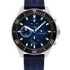 Montre homme Tommy Hilfiger 46 mm réf. 1791920, cadran bleu, bracelet silicone, mouvement quartz – vue de face | Horlova Maroc