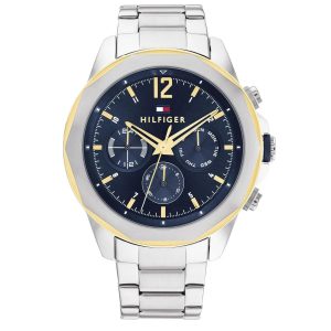 Montre homme Tommy Hilfiger 46 mm réf. 1792059, cadran bleu, mouvement quartz – vue de face | Horlova Maroc
