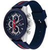 Montre homme Tommy Hilfiger 46 mm réf. 1792083, cadran bleu, bracelet silicone – vue de trois-quarts