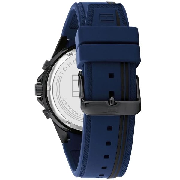 Montre homme Tommy Hilfiger Aiden 44 mm réf. 1791860, cadran bleu, bracelet silicone – autre angle
