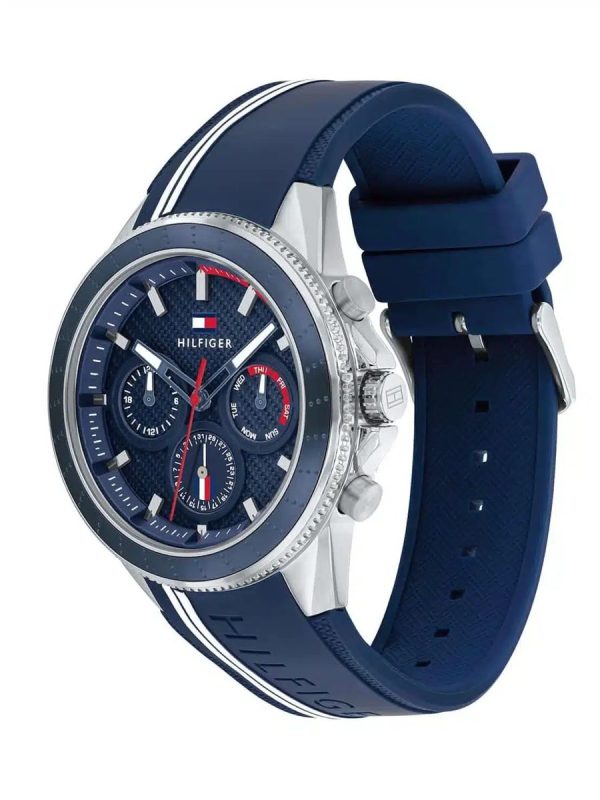 Montre homme Tommy Hilfiger Aiden réf. 1791859, chronographe quartz, boîtier 45 mm, acier inoxydable, silicone – troisième vue