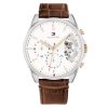 Montre homme Tommy Hilfiger Baker 43.5 mm réf. 1710450, cadran blanc, bracelet cuir, mouvement quartz – vue de face | Horlova Maroc