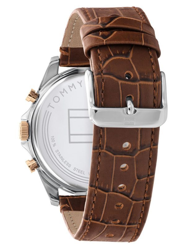 Montre homme Tommy Hilfiger Baker 43.5 mm réf. 1710450, cadran blanc, bracelet cuir – autre angle