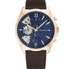Montre homme Tommy Hilfiger Baker 44 mm réf. 1710645, cadran bleu, bracelet cuir, mouvement quartz – vue de face | Horlova Maroc