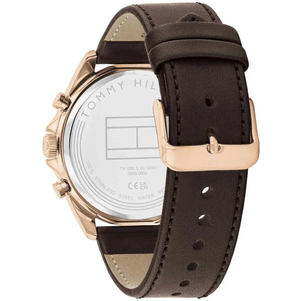 Montre homme Tommy Hilfiger Baker 44 mm réf. 1710645, cadran bleu, bracelet cuir – autre angle