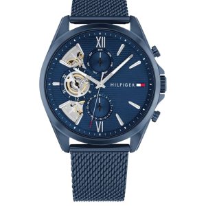 Montre homme Tommy Hilfiger Baker 44 mm réf. 1710648, cadran bleu, bracelet acier, mouvement quartz – vue de face | Horlova Maroc