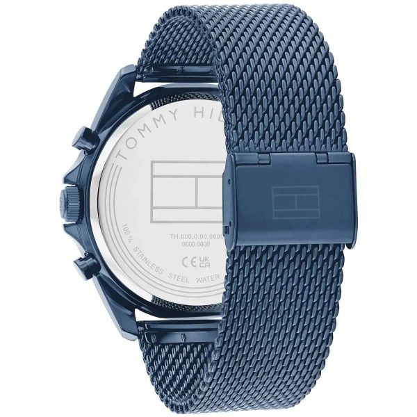 Montre homme Tommy Hilfiger Baker 44 mm réf. 1710648, cadran bleu, bracelet acier – autre angle