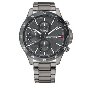 Montre homme Tommy Hilfiger Bank 46 mm réf. 1791719, mouvement quartz – vue de face | Horlova Maroc