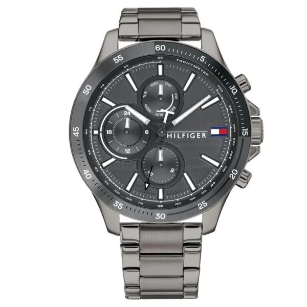 Montre homme Tommy Hilfiger Bank 46 mm réf. 1791719, mouvement quartz – vue de face | Horlova Maroc
