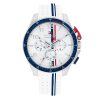 Montre homme Tommy Hilfiger Bank 46 mm réf. 1792167, cadran blanc, mouvement quartz chronographe – vue de face | Horlova Maroc